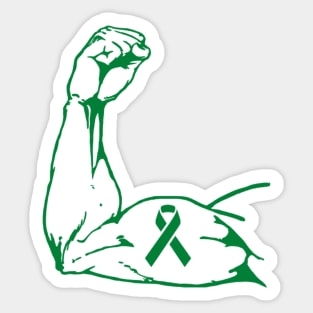 Flexed arm with Dark Green Awareness Ribbon Sticker